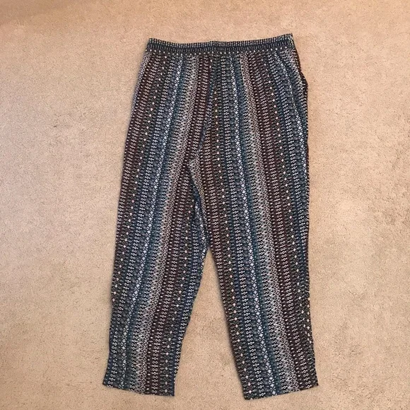 Jessica Simpson Boho Harem Cabana Pants Womens Medium Baggy Relaxed Teal Brown - Picture 3 of 13